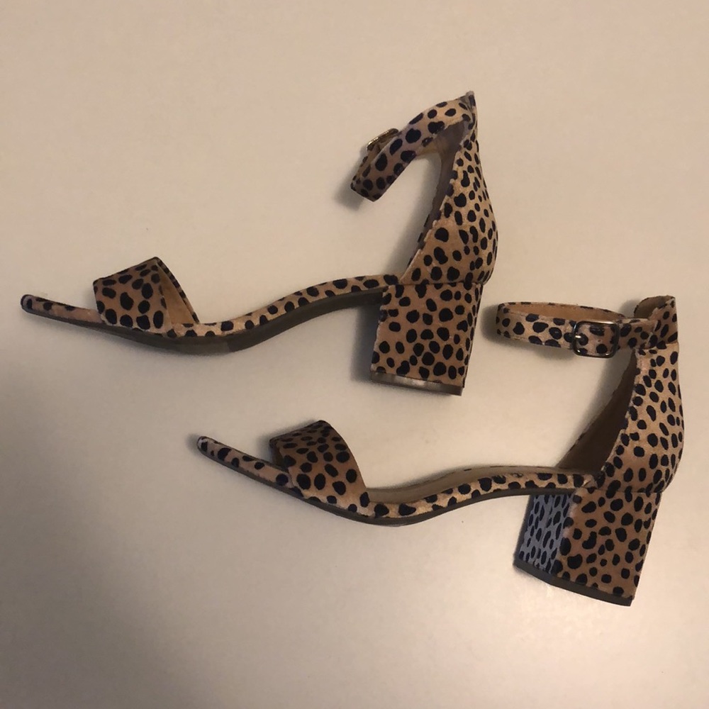Velvet Leopard Low Block Heeled Sandals - Picture 4 of 6